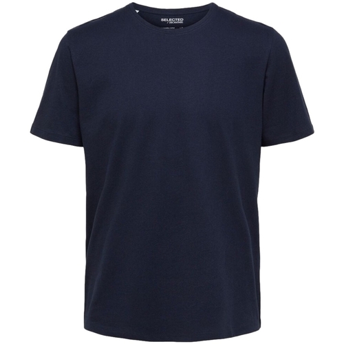 vaatteet Miehet T-paidat & Poolot Selected Noos Pan Linen T-Shirt - Navy Blazer Sininen