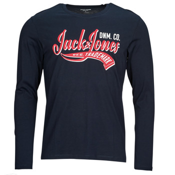 vaatteet Miehet T-paidat pitkillä hihoilla Jack & Jones JJELOGO TEE LS O-NECK 2 COL AW23 SN Laivastonsininen
