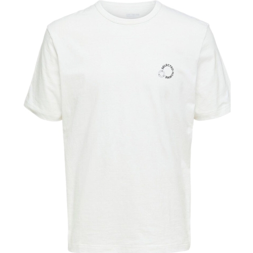 vaatteet Miehet T-paidat & Poolot Selected Logo Print T-Shirt - Cloud Dancer Valkoinen