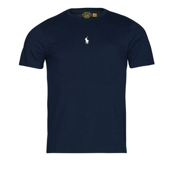 vaatteet Miehet Lyhythihainen t-paita Polo Ralph Lauren T-SHIRT AJUSTE EN COTON LOGO CENTRAL Laivastonsininen / Sininen