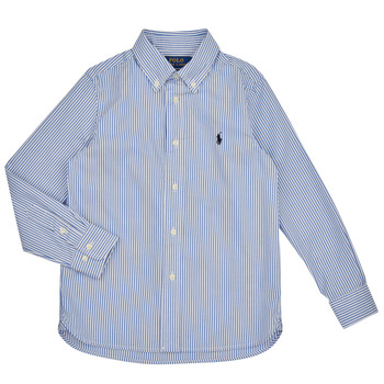 vaatteet Pojat Pitkähihainen paitapusero Polo Ralph Lauren SLIM FIT-TOPS-SHIRT Sininen / Valkoinen