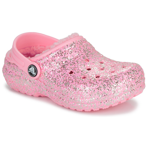 kengät Tytöt Puukengät Crocs Classic Lined Glitter Clog K Vaaleanpunainen