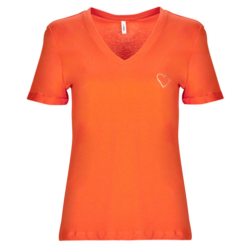 vaatteet Naiset Lyhythihainen t-paita Only ONLKITA S/S V-NECK HEART TOP BOX CS JRS Oranssi