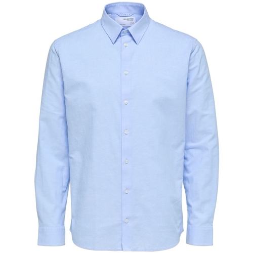 vaatteet Miehet Pitkähihainen paitapusero Selected Regnew-Linen - Cashmere Blue Sininen