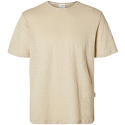 vaatteet Miehet T-paidat & Poolot Selected T-Shirt Bet Linen - Oatmeal Beige