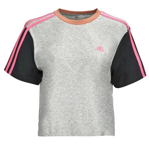 vaatteet Naiset Lyhythihainen t-paita Adidas Sportswear 3S CR TOP Harmaa / Musta / Vaaleanpunainen