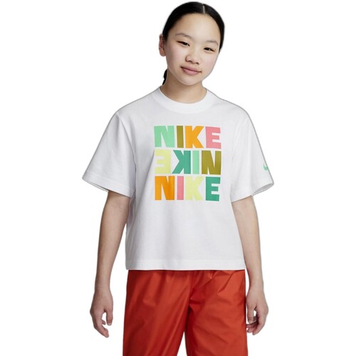 vaatteet Tytöt Lyhythihainen t-paita Nike CAMISETA NIA  BOXY PRINT DZ3579 Valkoinen