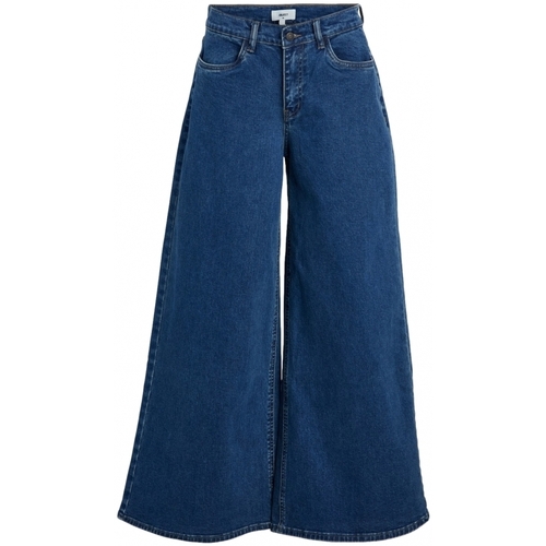 vaatteet Naiset Housut Object Jeans Moji Wide - Medium Blue Denim Sininen