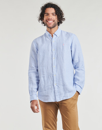 vaatteet Miehet Pitkähihainen paitapusero Polo Ralph Lauren CHEMISE COUPE DROITE EN LIN Sininen / Valkoinen / Valkoinen 
