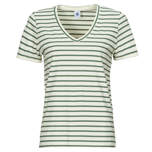 vaatteet Naiset Lyhythihainen t-paita Petit Bateau A0ACS COL V Valkoinen / Vihreä