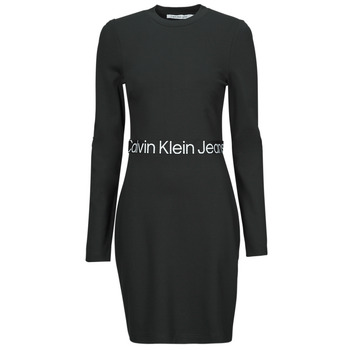 vaatteet Naiset Lyhyt mekko Calvin Klein Jeans LOGO ELASTIC MILANO LS DRESS Musta