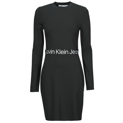 vaatteet Naiset Lyhyt mekko Calvin Klein Jeans LOGO ELASTIC MILANO LS DRESS Musta