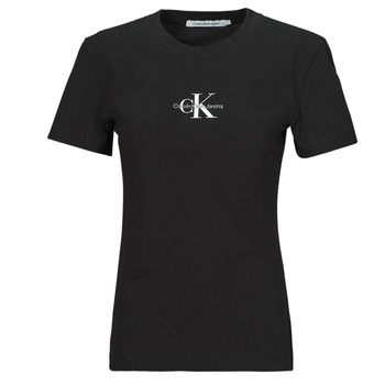 vaatteet Naiset Lyhythihainen t-paita Calvin Klein Jeans MONOLOGO SLIM TEE Musta