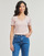 vaatteet Naiset Lyhythihainen t-paita Calvin Klein Jeans WOVEN LABEL RIB V-NECK TEE Beige