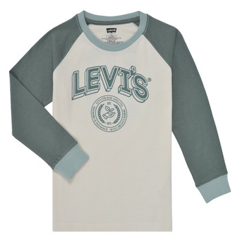 vaatteet Pojat T-paidat pitkillä hihoilla Levi's PREP COLORBLOCK LONGSLEEVE Valkoinen / Vihreä