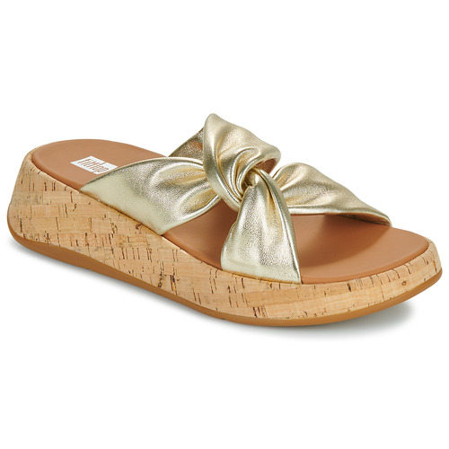 kengät Naiset Sandaalit FitFlop F-Mode Leather-Twist Flatform Slides (Cork Wrap) Kulta / Ruskea