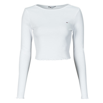 vaatteet Naiset Lyhythihainen t-paita Tommy Jeans TJW RUCHE RIB TOP LS Valkoinen