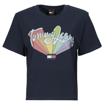 vaatteet Naiset Lyhythihainen t-paita Tommy Jeans TJW BXY RAINBOW FLAG TEE Laivastonsininen