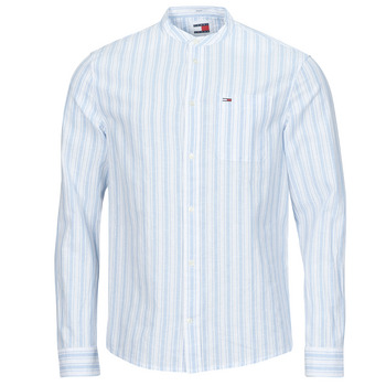 vaatteet Miehet Pitkähihainen paitapusero Tommy Jeans TJM MAO STRIPE LINEN BLEND SHIRT Valkoinen / Sininen