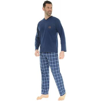 vaatteet Miehet pyjamat / yöpaidat Christian Cane PYJAMA LONG COL V BLEU DORIAN Sininen