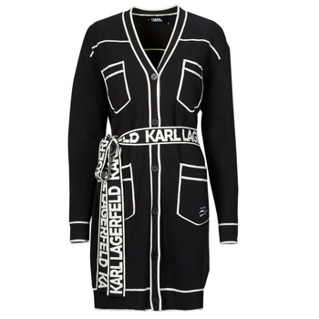 vaatteet Naiset Neuleet / Villatakit Karl Lagerfeld BRANDED BELTED CARDIGAN Musta / Valkoinen