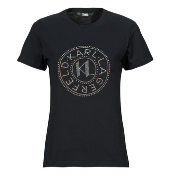 vaatteet Naiset Lyhythihainen t-paita Karl Lagerfeld rhinestone logo t-shirt Musta