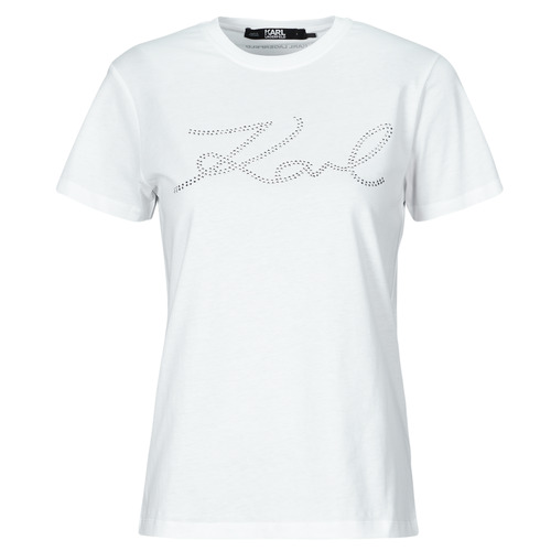vaatteet Naiset Lyhythihainen t-paita Karl Lagerfeld rhinestone logo t-shirt Valkoinen