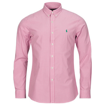 vaatteet Miehet Pitkähihainen paitapusero Polo Ralph Lauren CHEMISE AJUSTEE SLIM FIT EN POPELINE RAYE Vaaleanpunainen / Valkoinen / Vaaleanpunainen