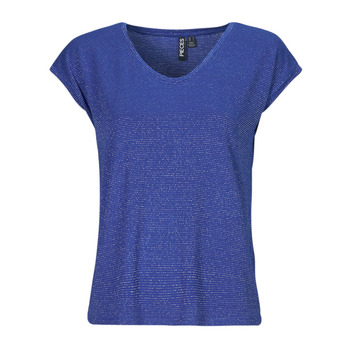 vaatteet Naiset Lyhythihainen t-paita Pieces PCBILLO TEE LUREX STRIPES Sininen