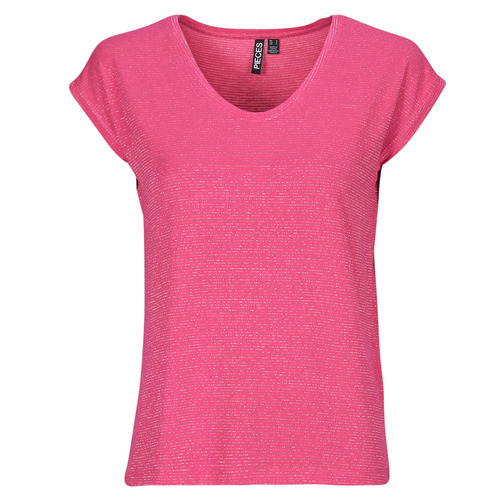 vaatteet Naiset Lyhythihainen t-paita Pieces PCBILLO TEE LUREX STRIPES Vaaleanpunainen