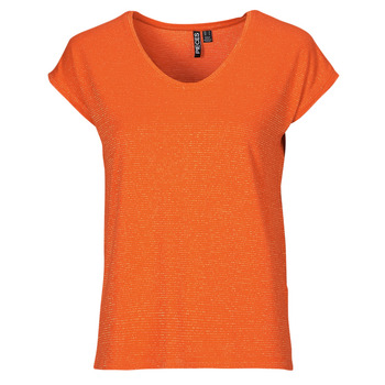 vaatteet Naiset Lyhythihainen t-paita Pieces PCBILLO TEE LUREX STRIPES Oranssi