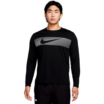vaatteet Miehet T-paidat pitkillä hihoilla Nike CAMISETA  RUNNING MILER FLASH FB8552 Musta
