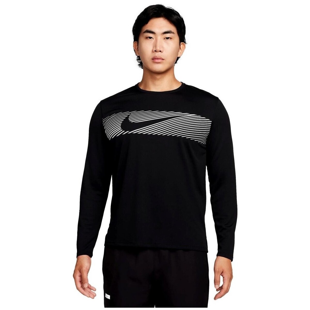 vaatteet Miehet T-paidat pitkillä hihoilla Nike CAMISETA  RUNNING MILER FLASH FB8552 Musta