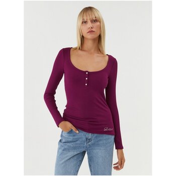 vaatteet Naiset T-paidat pitkillä hihoilla Guess W2YP46 KBCO2 Violetti