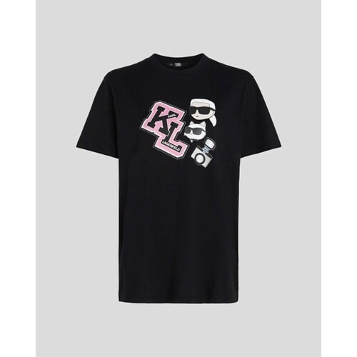 vaatteet Naiset T-paidat & Poolot Karl Lagerfeld 240W1727 OVERSIZED IKONIK VARSITY TEE Musta