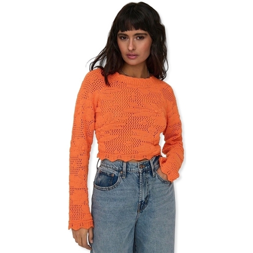 vaatteet Naiset Neulepusero Only Cille Life Knit L/S - Tangerine Oranssi