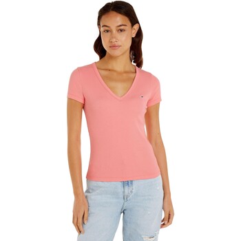 vaatteet Naiset Lyhythihainen t-paita Tommy Jeans CAMISETA AJUSTADA ESSENTIAL MUJER   DW0DW17385 Vaaleanpunainen