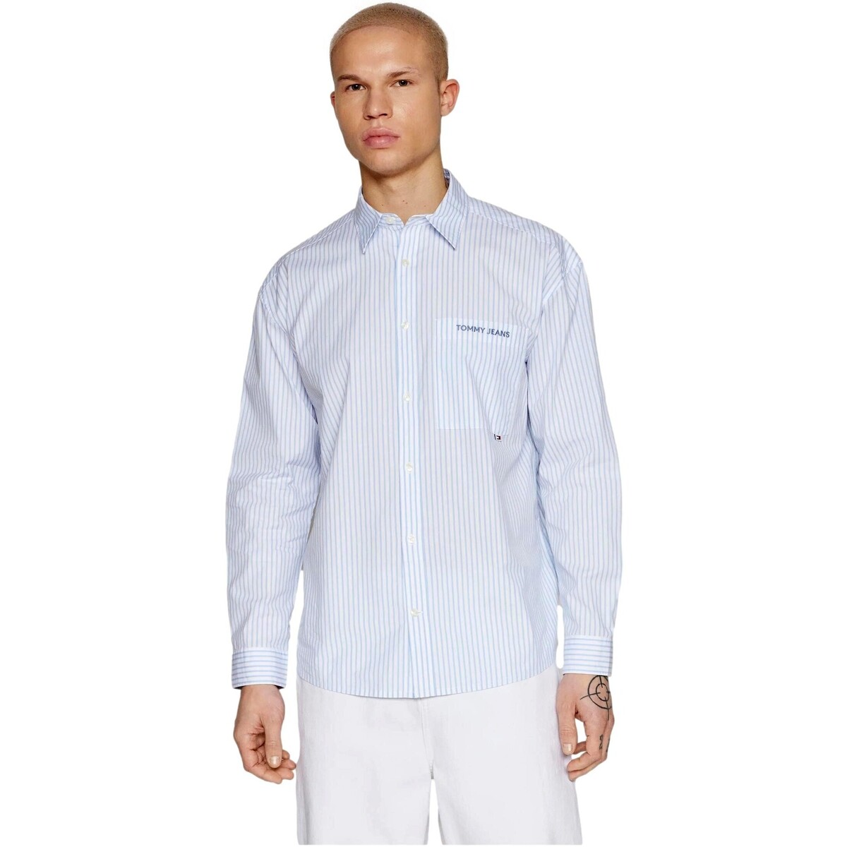 vaatteet Miehet Pitkähihainen paitapusero Tommy Jeans CAMISA CLASICA RAYAS HOMBRE   DM0DM18956 Sininen