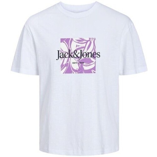 vaatteet Miehet Lyhythihainen t-paita Jack & Jones 12250436 JORLAFAYETTE Valkoinen