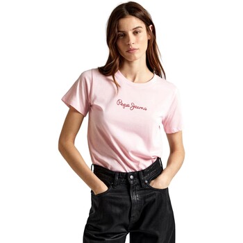 vaatteet Naiset Lyhythihainen t-paita Pepe jeans CAMISETA MUJER LORETTE   PL505827 Vaaleanpunainen