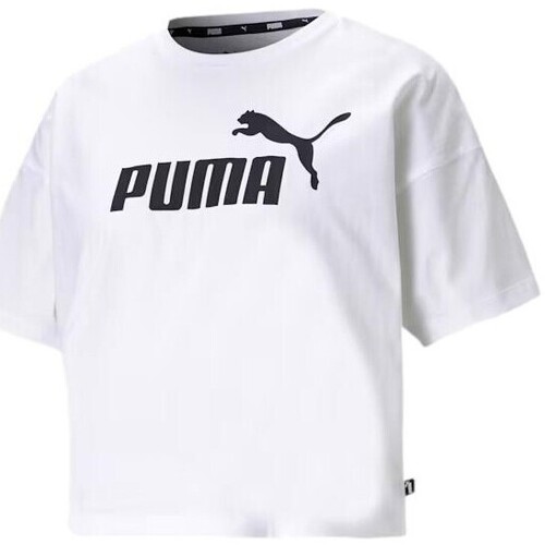 vaatteet Naiset Lyhythihainen t-paita Puma CAMISETA MUJER ESS  CROPPED LOGO  586866 Valkoinen