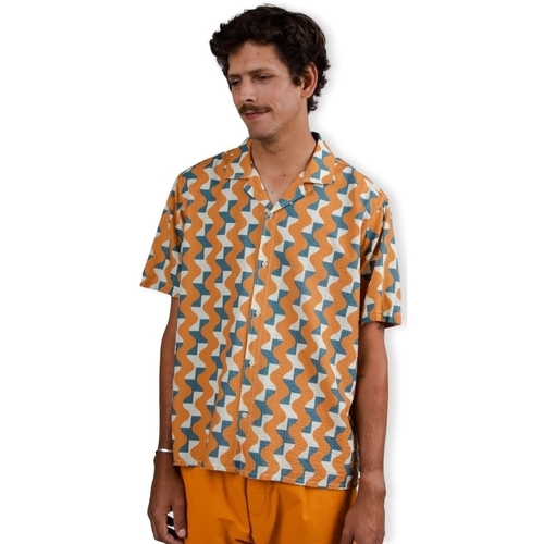 vaatteet Miehet Pitkähihainen paitapusero Brava Fabrics Big Tiles Aloha Shirt - Ochre Monivärinen