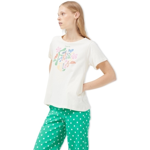 vaatteet Naiset Svetari Compania Fantastica COMPAÑIA FANTÁSTICA T-Shirt 42011 - White/Green Valkoinen