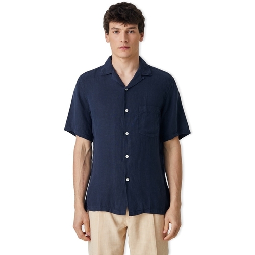 vaatteet Miehet Pitkähihainen paitapusero Portuguese Flannel Linen Camp Collar Shirt - Navy Sininen